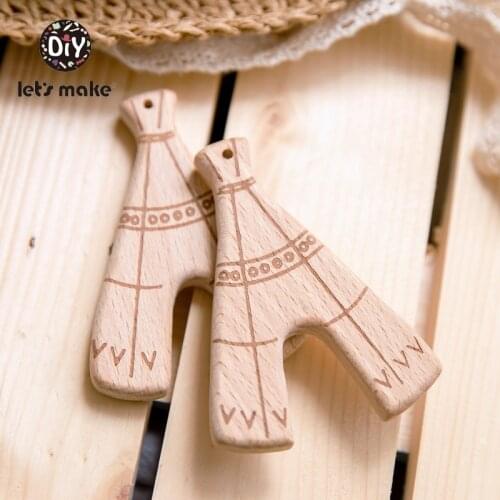 Lets Make 5pc Wooden Teethers Shape Of Cactus Leaves Tent Cartoon DIY Nursing Product Beech Wood Food Grade Wood Baby Teethers