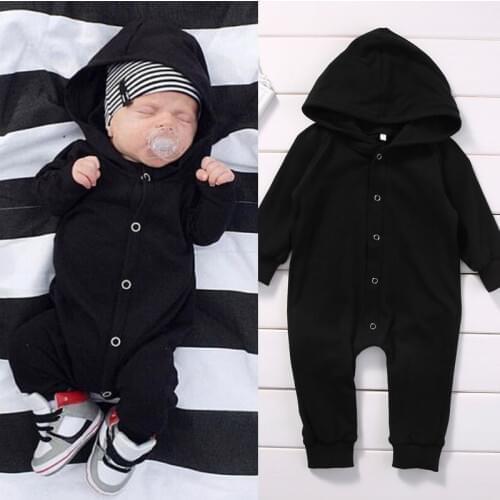 Toddler Infant Newborn Baby Boy Clothing Romper Long Sleeve Black Jumpsuit Playsuit Clothes Outfits 0-24M