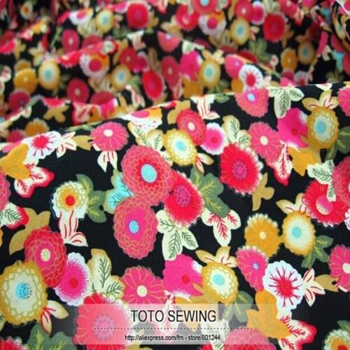Ethnic Red Floral Black Background Printed 100% Cotton Poplin Fabrics For Clothes Bedding 148cm*100cm Free Shipping