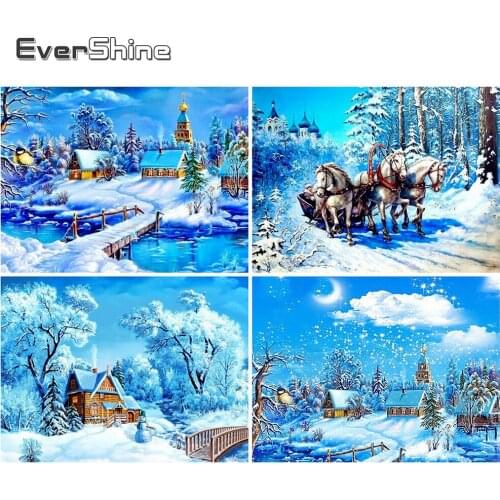 EverShine Diamond Painting Landscape Diamond Embroidery 5D Full Drill Square Winter Picture Rhinestone Mosaic House Home Decor