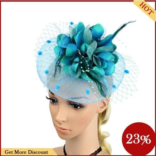 HIRIGIN Newest Lady Flower Mesh Fascinator Feather Mesh Headband Party Headwear Cocktail Headpiece