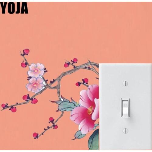 YOJA Artisitical Pink Peony With Plum Flower Switch Sticker Interesting Beautiful Design PVC Wall Decal 13SS0143