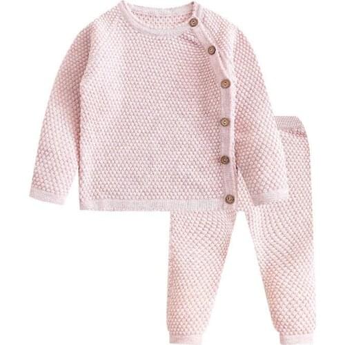Baby Boy Girl Clothes Sets Spring Autumn Solid Newborn Sweater Long Sleeve Tops + Pants Outfits Casual Kid Pajamas