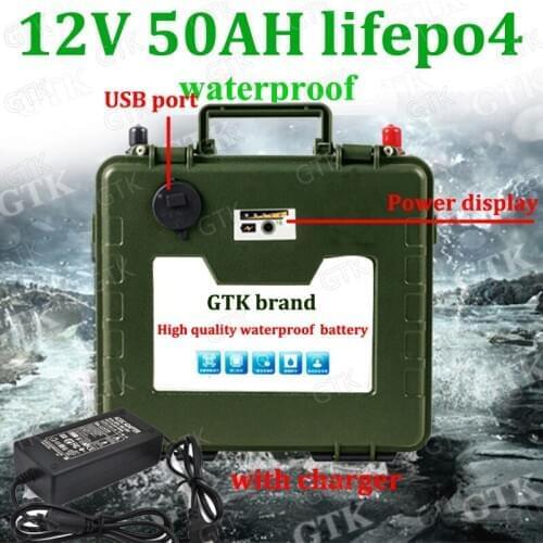 Lifepo4 Waterproof Portable 12.8V 12V 50Ah lifepo4 battery with USB port for Go Cart vehicle RV UPS solar panel camper +charger