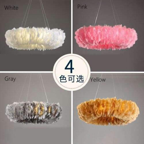 Nordic warm and romantic living room bedroom room creative ins net red girl feather chandelier lamps