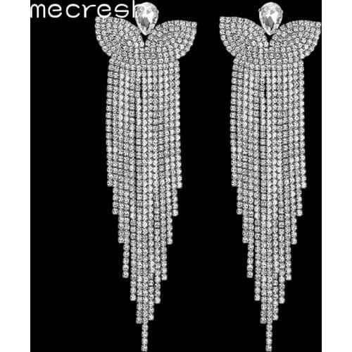 Mecresh Exaggerated Butterfly Long Drop Earrings Crystal Big Tassel Bridal Brincos Wedding Jewelry Unique Christmas Gift EH221