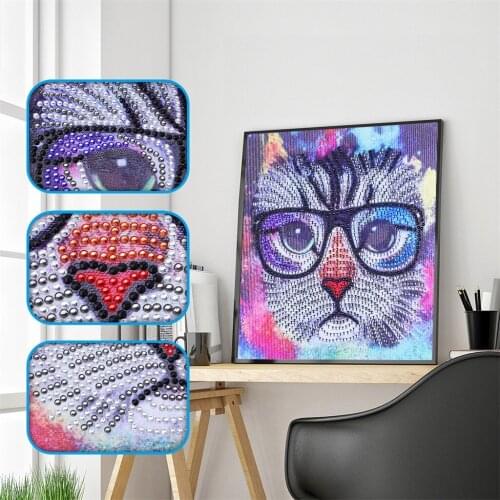 Cartoon 5D DIY Diamond Painting Cross Stitch Special Shaped Drill Rhinestone Animals Cat Head Diamond Embroidery Gifts Handcraft