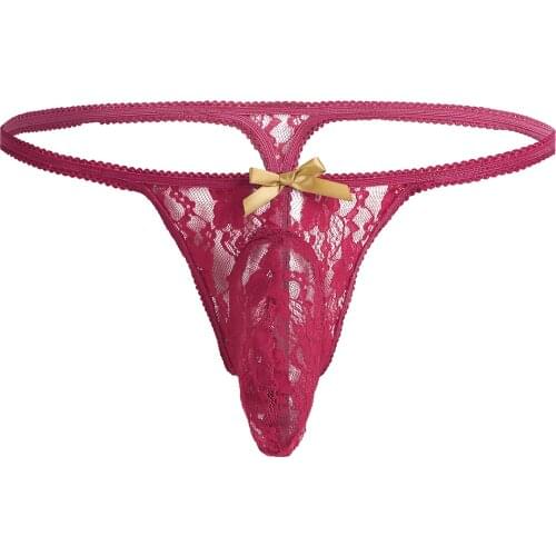 Mens Wetlook Lingerie See-through Lace Bulge Pouch Open Butt G-string Thongs Briefs Elastic Waistband Bikini Sissy Underpants