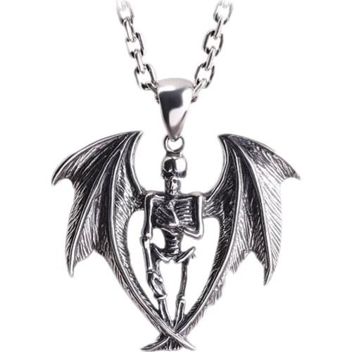 BOCAI New real New S925 silver jewelry Man pendant exquisite personality bat skull pendant