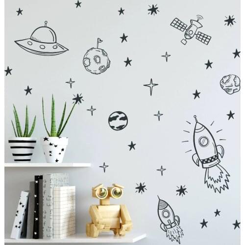 Space Wall Decals For Boy Room Outer Space Nursery Wall Sticker Decor Rocket Ship Astronaut Vinyl Decal Planet Decor Kids N91