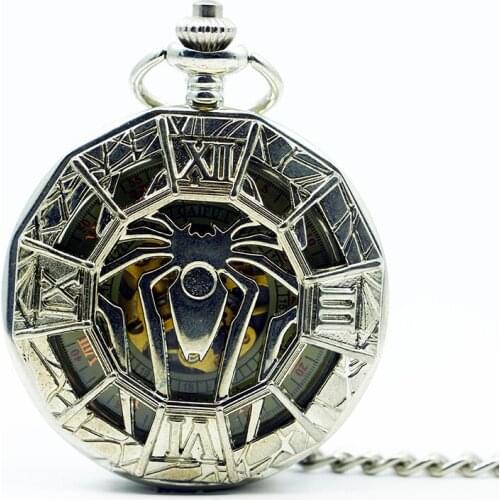 New Hollow Silver Vintage Mechanical Pocket Watches Steampunk Skeleton Hand Wind Pocket Watches with Fob Chain For Men Women
