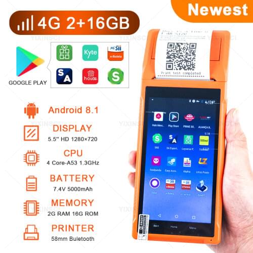 POS PDA Handheld Terminal Android 8.1 With 58mm Bluetooth Thermal Receipt Printer 3G WiFi Mobile Order POS Terminal Printer