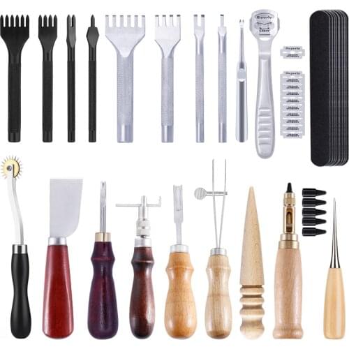 Imzay Professional Sewing Punch Leather Craft Tools Kit Cutter Carving Working Stitching Leather Craft Tool Sets Accessories
