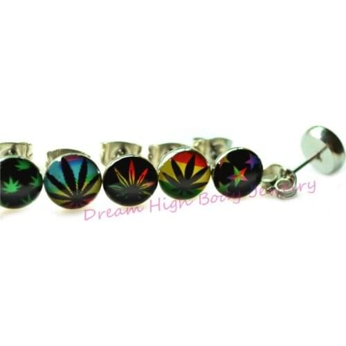 New Leaf Ear Stud Earring For Women Nail Pin 316l Stainless Steel 8mm Mixed Logos High Quality Logo Design Men Punk