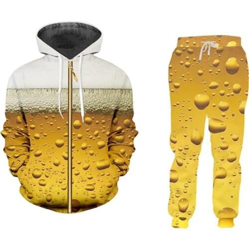 Mens 2 Pieces Set Cool Fashion Fresh Beer Hoodie Sweatshirt And Joggers Tracksuit Men Oversized Women Sports Pants Dropshipping