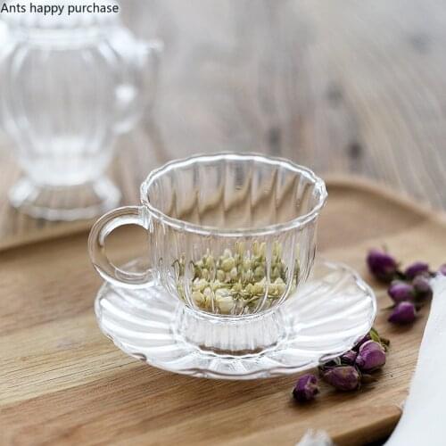 High Temperature Resistance Glass Saucer Flower Tea Mug Living Room Transparent Afternoon Tea Cup with Cup and Saucer Teaware