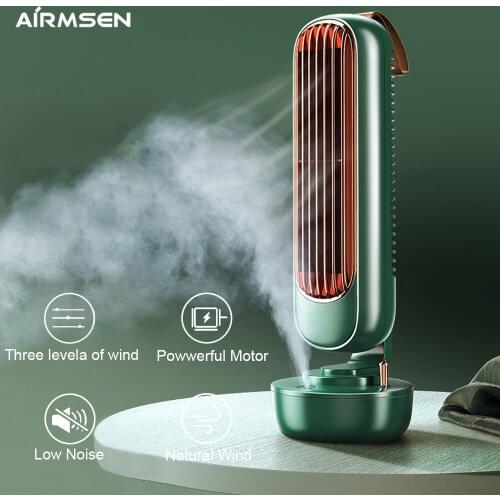 Airmsen 2021 New Air Conditioning Fan Multifunctional Desktop Silent Air Cooler Humidifier Home Office USB Leafless Cooling Fan