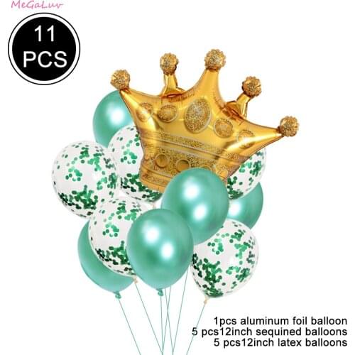 11pcs Golden Crown Foil Balloon 12inch Sequined Latex Balloon Baby Shower Birthday Decoration