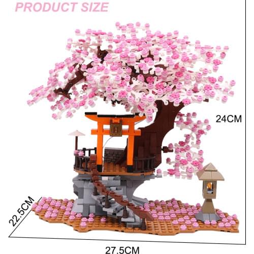 Japanese Sakura Tree House City Mini Building Blocks Street View Inari Shrine Model Friends DIY Cherry Blossoms Bricks Kids Toys