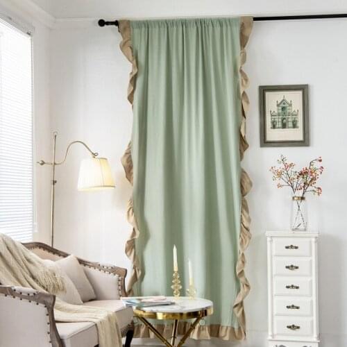 Cilected French Retro Cotton Lotus Leaf Lace Curtain Ins Solid Color Semi-Shading Bay Window With Rod Curtain Home Decoration
