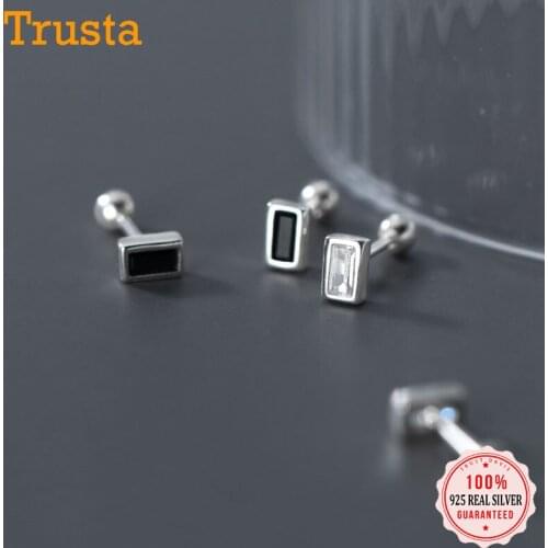 Trustdavis Real 925 Sterling Silver Fashion Geometric Square CZ Screw Stud Earring For Women Wedding Party Fine Jewelry DB1144