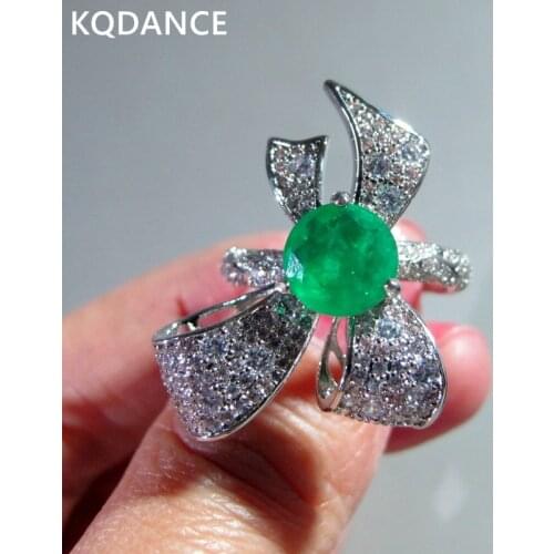 Elegant Created Emerald Gemstone BowKnot Ring Cocktail Party Finger Rings Silver Gold plated Jewelry for Women 2021 new
