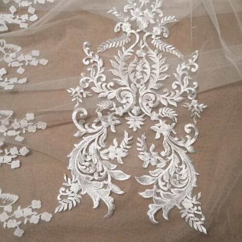 2 Pcs Large Bodice Applique Embroidered Floral Vintage patch For DIY Sewing Wedding Dress Bridal Gown Accessories
