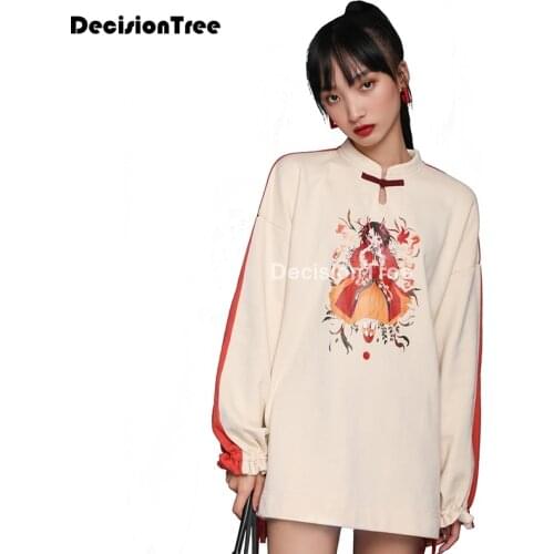 2021 women hooded qipao loose letter print womens hoodie chinese traditional streetwear sweatshirt cheongsams oriental coat