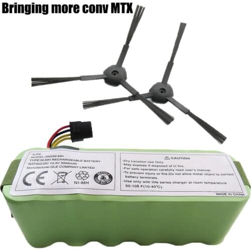 A pair side brush+Battery NI-MH 3500mAH 14.4 V Battery for Haier T322 T321 T320 T325 robotic Vacuum Cleaner For Ecovacs CR120