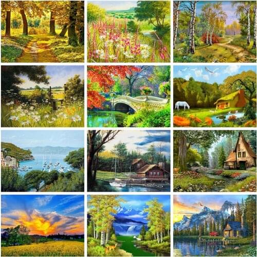 HUACAN 5D Diamond Painting Nature Landscape Wall Art Decor DIY Diamond Embroidery Cross Stitch Tree Handmade Gift