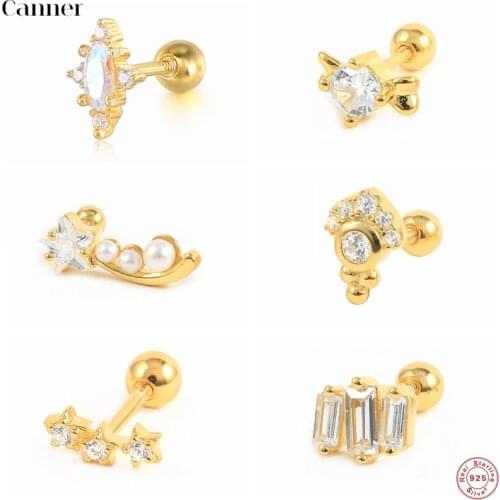 Canner 1pcs 925 Sterling Silver Stud Earrings For Women Cartilage Angel Wings Honeycomb Shape Earings Helix Piercing Aretes W5