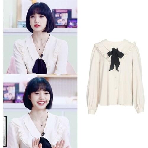 Kpop Korean Celebrity Summer New Women Elegant Chiffon Ruffled Long Sleeve Shirt Office Lady Sweet Turn-down Collar Blouse Tops