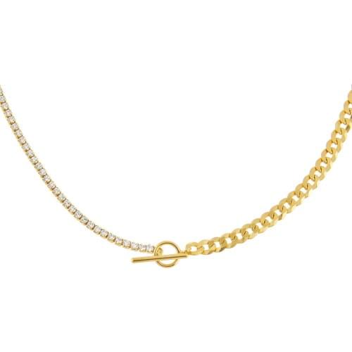 Half Tennis Chain Half Cuban Gold Color Collar Choker Geometric Toggle Clasp European Women Rock Punk Chain Necklace