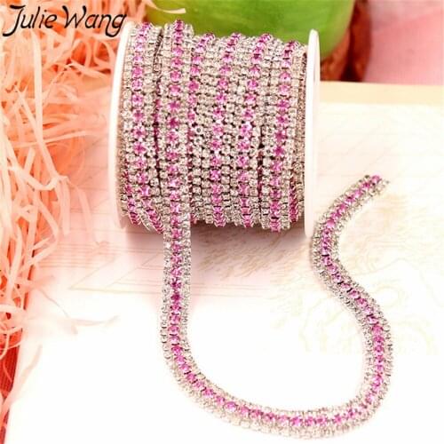 Julie Wang 1yd Luxury Colorful Rhinestone Chain Claw Crystal Encryption Chain Browband costume DIY Wedding Dress Decor Accessory