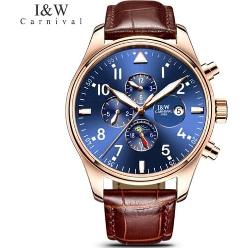 CARNIVAL Top Brand Fashion Watch Man Luxury Military Automatic Mechanical Wristwatch Waterproof Luminous Moon Phase Reloj Hombre