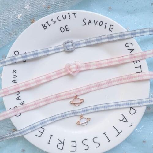 DoreenBeads Fashion Pink/Blue Lattice Clavicle Chain Necklace For Women BowKnot Planet Pendant Party Choker Necklace Jewelry