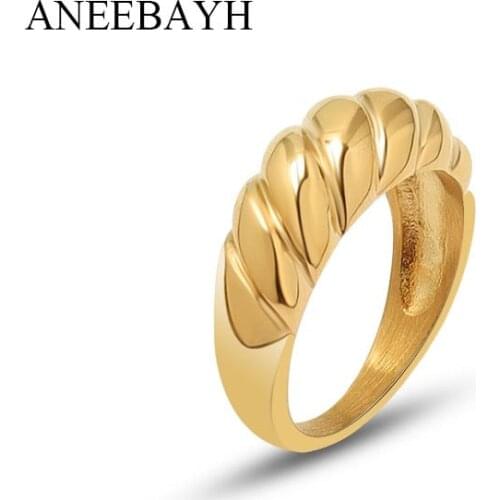 Statement Stainless Steel Twisted Gold Ring For Women High Quality Vintage Jewelry Chunky Croissant Rings Anillos Mujer Gift