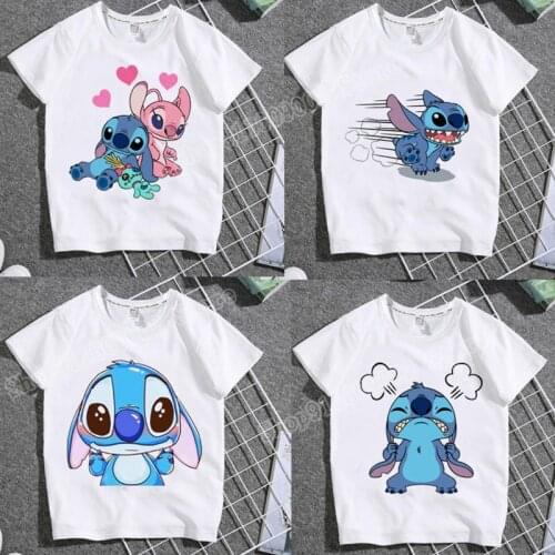 Stitch Boys Girls T-shirt Cartoon Round Neck Short-sleeved Summer Children Clothing Toddler Boy Clothes Graphic Tees Tops Kawaii