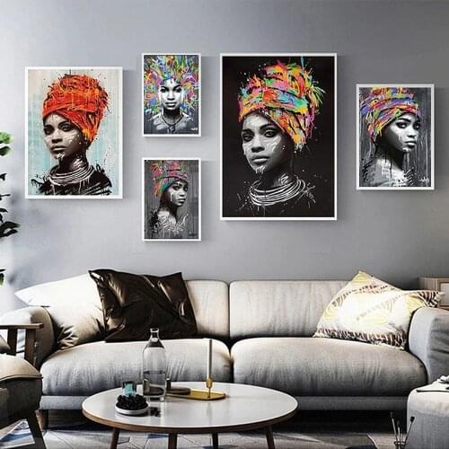 Graffiti Art African Women Canvas Painting Modern Street Art Posters and Prints Wall Art Portrait Pictures for Home Decoration