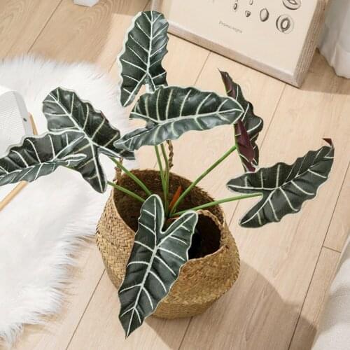 7 Forks Artificial Alocasia Leaf Flower Simulation Green Plants Fake Turtle Leaf Balcony Home Garden Decoration