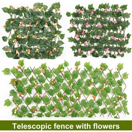 Artificial Leaf Plant Fence Plastic Retractable Handmade Fine Texture Fake Leaves Fence For Outdoor Garden Backyard Decoration