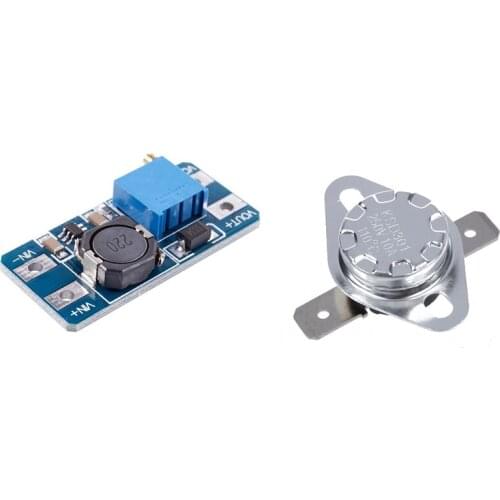 JFBL Hot 2 Pcs 110 Celsius N.C. Thermostat Temperature Controlled Switch & 1 Pcs DC/DC Step Up Boost 2-24 V 5-28 V Connect Modul