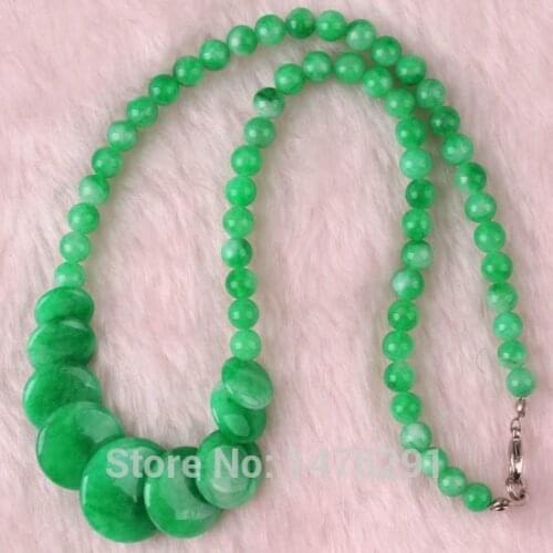 Stone Imitation Green White Jades Wafer Beads Necklace 17" Strand