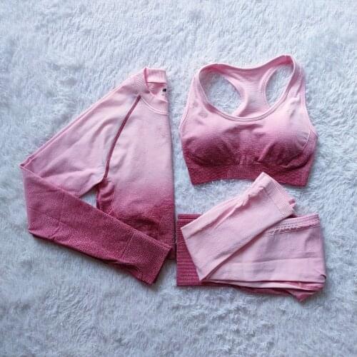 Women Workout Yoga Set Seamless Fitness Clothing Shockproof Gathered Running Sport Bra Shirts Breathable Soft Leggings 3-piece