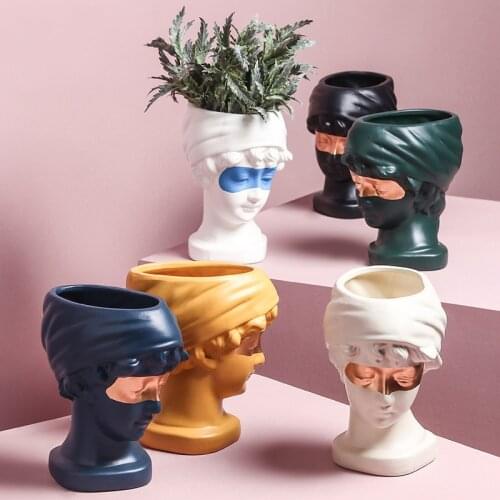 Creative Ceramics Vase Human Head Abstract Flower Pot Home Decoration Accessories Flower Arrangement Dried Flowers Vases Crafts