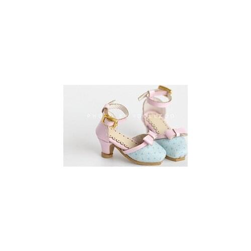Blythes doll shoes size fashion retro small heel shoes square toe water jade bow heels white powder blue red and other colors