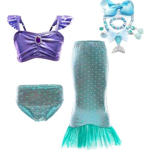 Summer Kids Swimming Mermaid Costume Swimsuit Bikini Set Bathing Suit Children Girls Swimwear Three Pieces 2-8T