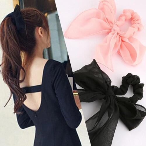Lovef New 1pcs/5pcs Cute Womens Big Solid Rabbit Ear Hair Bow Tie Bands Ponytail Holder Hair Jewelry