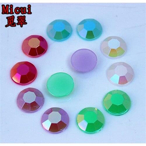 Micui 100PCS 12mm AB Jelly Round Acrylic Rhinestones Flatback Beads Non Sewing Stones For Clothes Dress Decorations DIY MC363