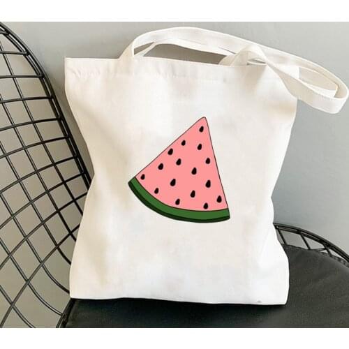 Harajuku 34*38 Big Size Cute Watermelon Print Women Shoulder Bag White Large Tote ECO Reusable Shopper Bag